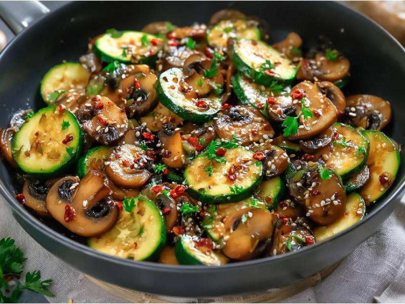 Asiatische Zucchini-Champignon-Pfanne