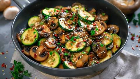 Asiatische Zucchini-Champignon-Pfanne