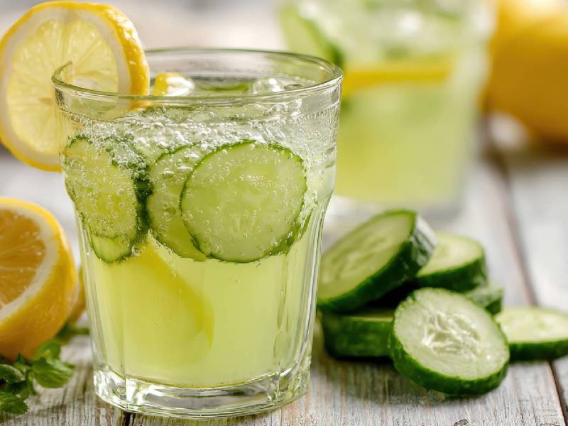 zwei Gläser Gurkenlimonade auf einem Tisch