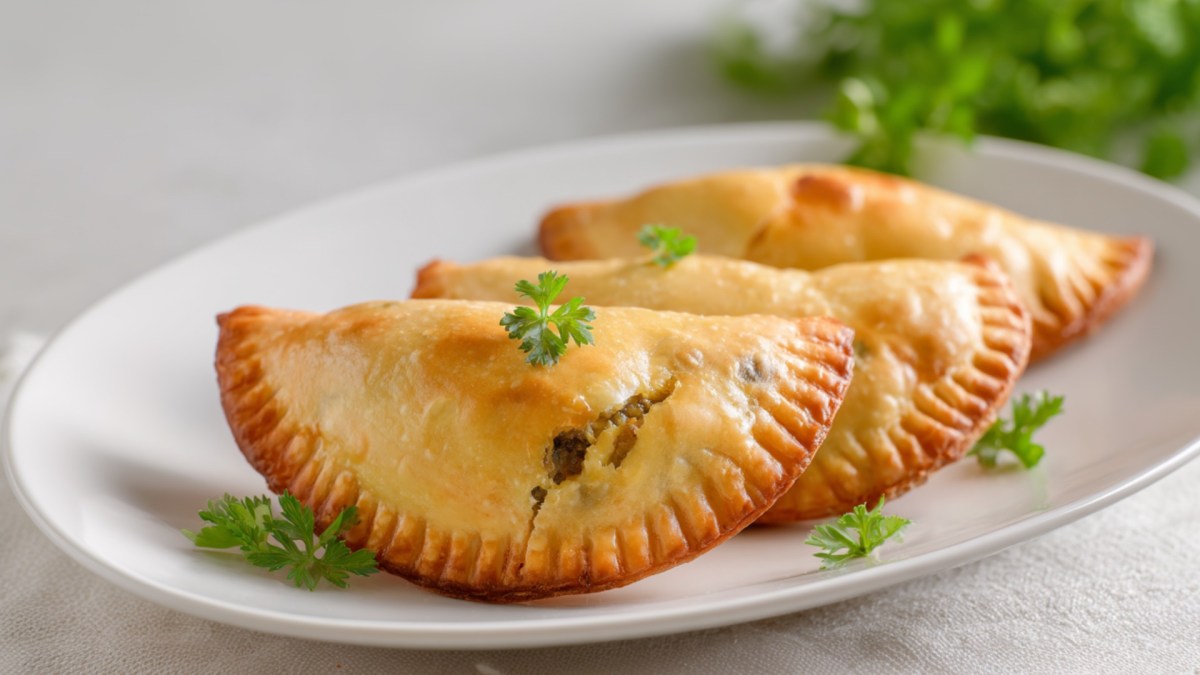 Mehrere Thunfisch-Oliven-Empanadas auf einem Teller.