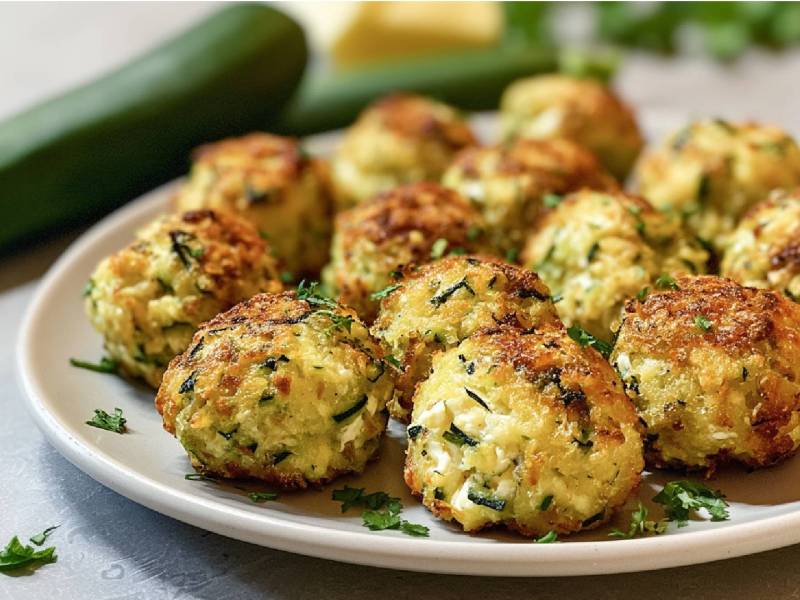 Teller mit Zucchini-Feta-Bällchen
