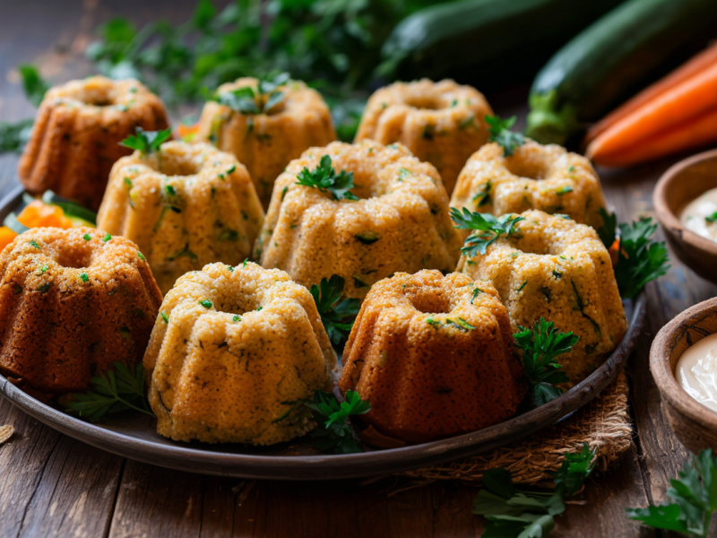 Zucchini-Hirseküchlein, serviert auf einem Teller.