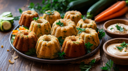 Zucchini-Hirseküchlein, serviert auf einem Teller.