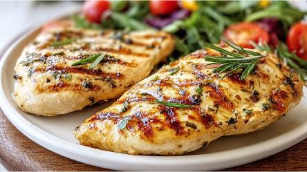 Teller mit zwei Buttermilch-Hähnchen vom Grill und Salatbeilage