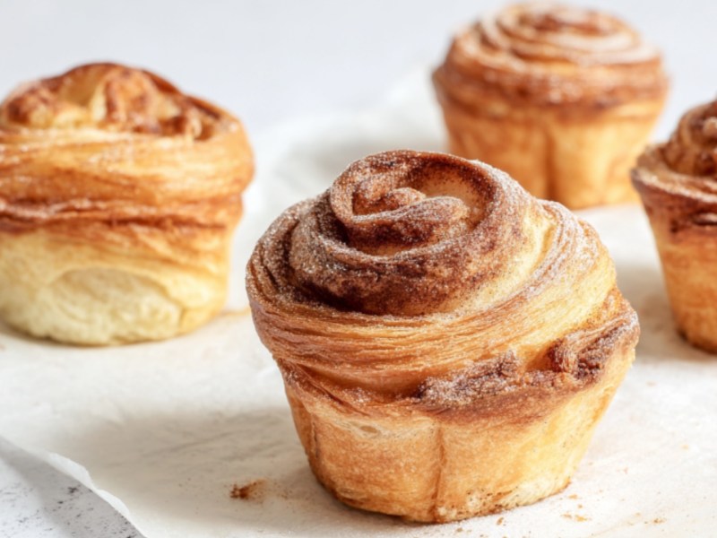 Mehrere Franzbrötchen-Cruffins.