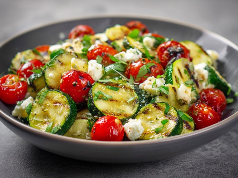 Eine Schale gebratener Zucchinisalat.