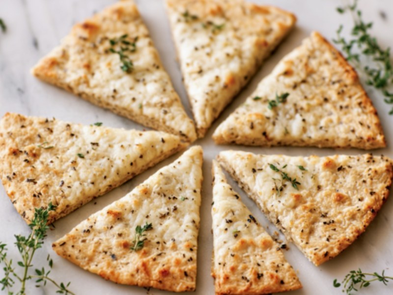 Ein geschnittener Haferflocken-Joghurt-Fladen in der Druafsicht.