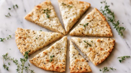 Ein geschnittener Haferflocken-Joghurt-Fladen in der Druafsicht.