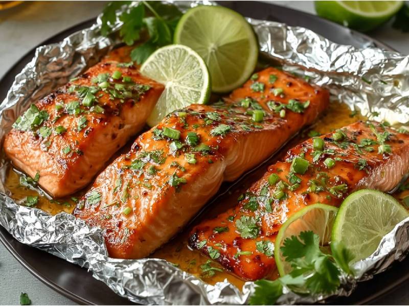 Teller mit Honig-Limetten-Lachs vom Grill