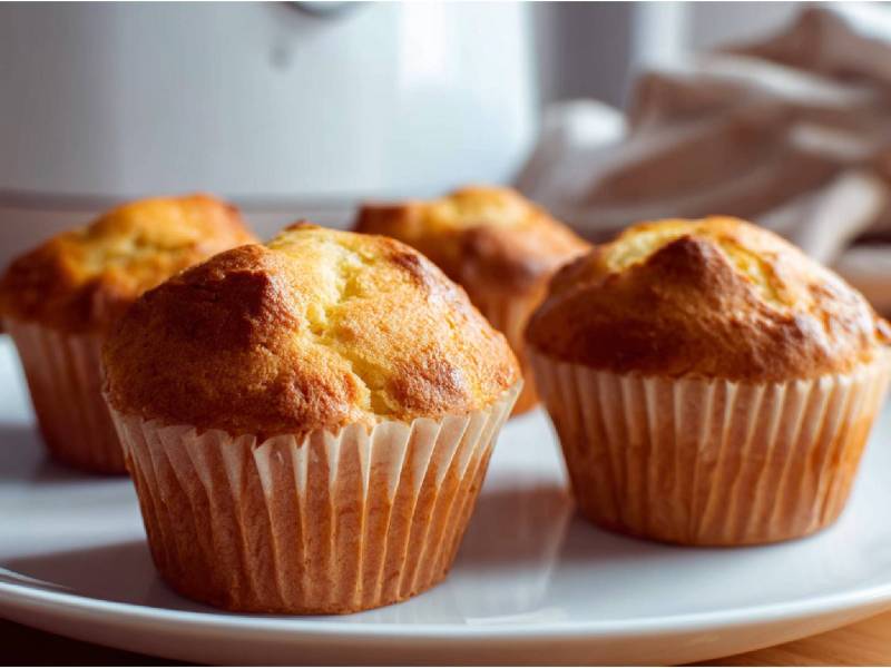 Teller mit griechischen Joghurt-Muffins aus dem Airfryer