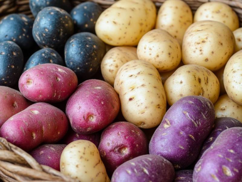 Korb mit verschiedenen Kartoffelsorten