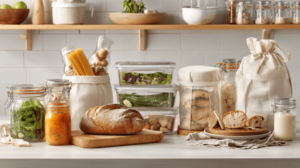 Plastikfrei einfrieren gelingt mit einer Reihe von Hilfsmitteln, die auf dem Bild zu sehen sind.