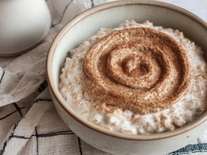 Eine Schale mit Zimtschnecken-Porridge.