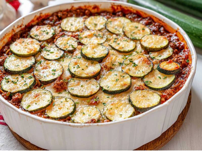 Auflaufform mit Zucchini-Moussaka