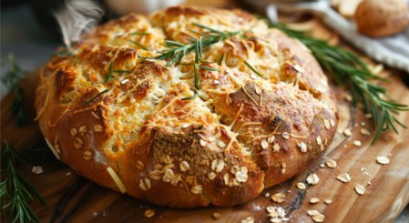 Ein Airfryer-Brot auf einem Holzbrett.