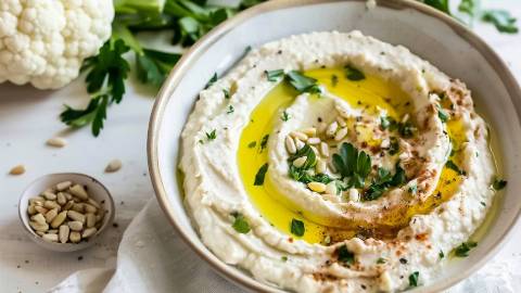 Schale mit Blumenkohl-Hummus