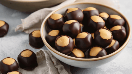 Eine Schüssel Buckeyes: Erdnussbutter-Schoko-Bonbons aus den USA.