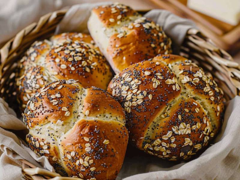 Korb mit Eiweißbrötchen mit Skyr