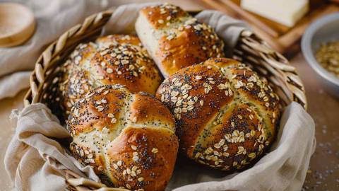 Korb mit Eiweißbrötchen mit Skyr