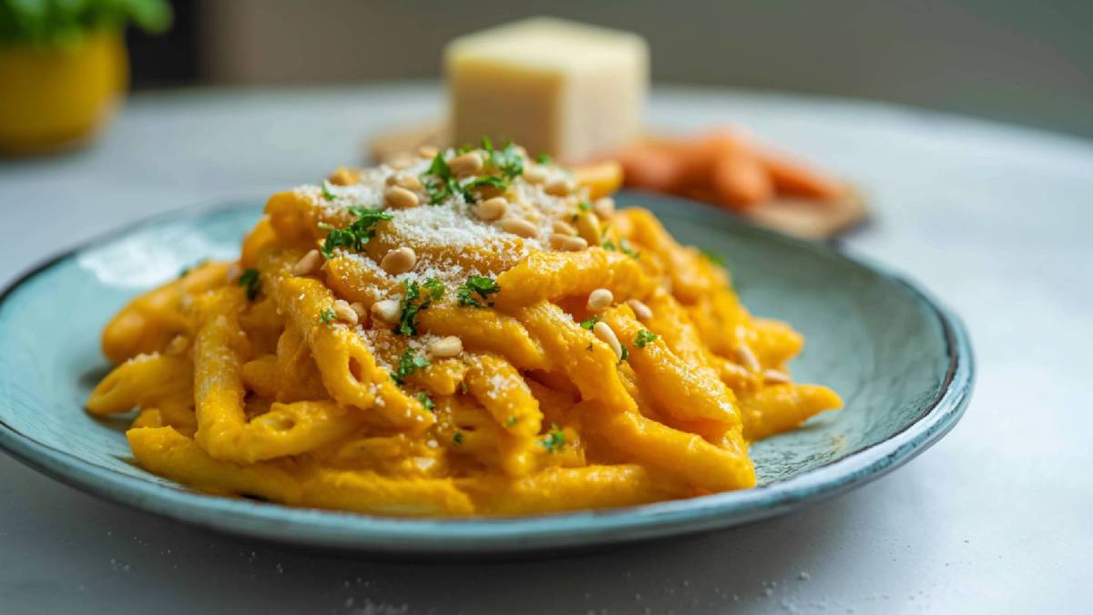 Teller mit karamellisierter Möhren-Pasta