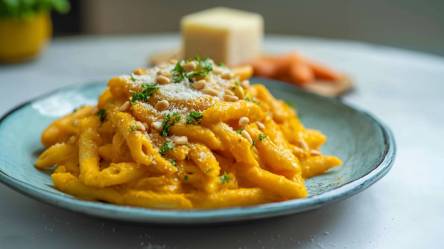 Teller mit karamellisierter Möhren-Pasta