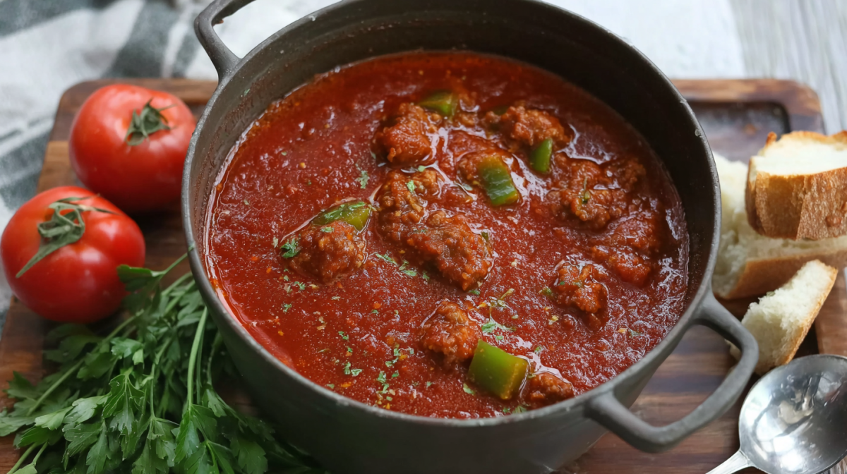 Topf mit Sonntagssoße nach dem Rezept aus dem Film