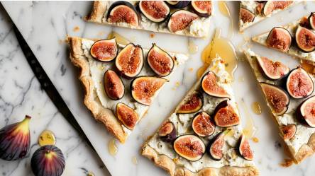 in Stücke geschnittene Feigen-Ziegenkäse-Tarte