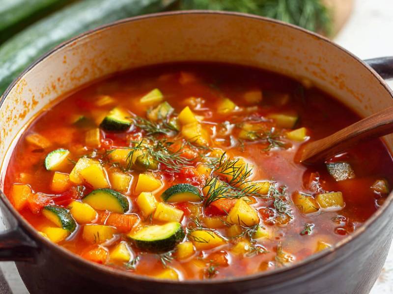 Topf mit Gartengemüse-Eintopf