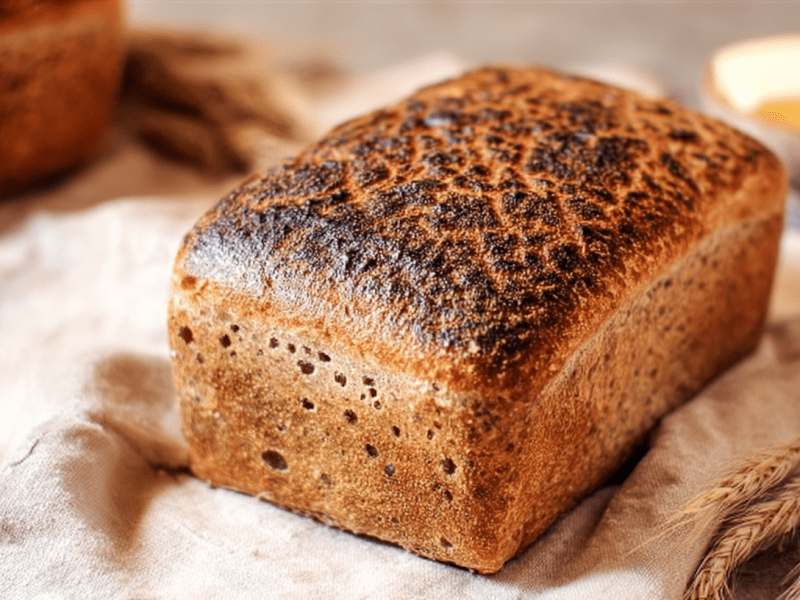 Ein Gersterbrot auf einer hellen Juteunterlage.
