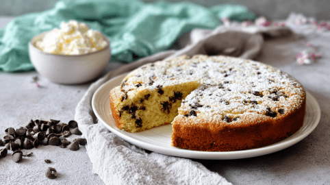 Torta Fananina: italienischer Ricottakuchen mit Schokostückchen auf einem Teller.