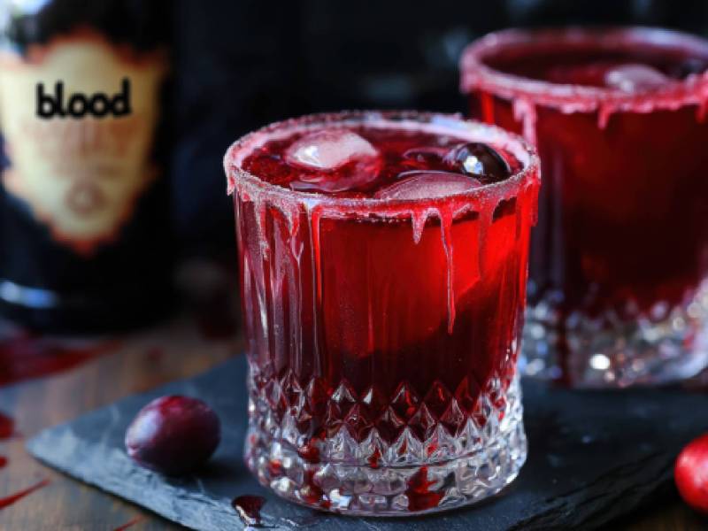 Zwei Gläser Vampire Kiss Cocktail auf einem Tisch