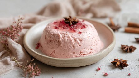 Ein Teller Glühwein-Mousse und Weingelee.