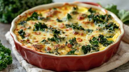 Grünkohl-Frischkäse-Auflauf auf einem Tisch