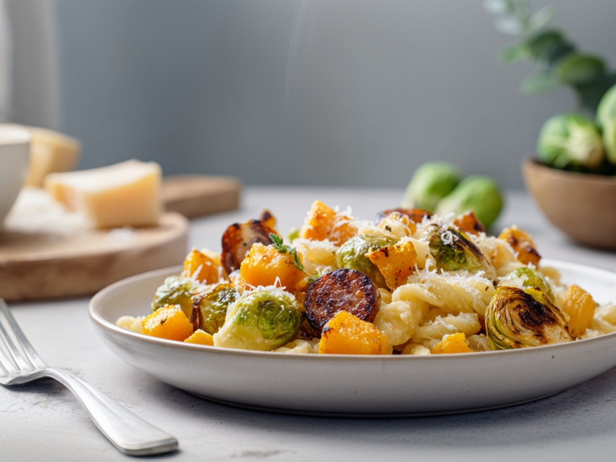 Diese deftig-herzhafte Nudelpfanne mit Herbstgemüse musst du probieren